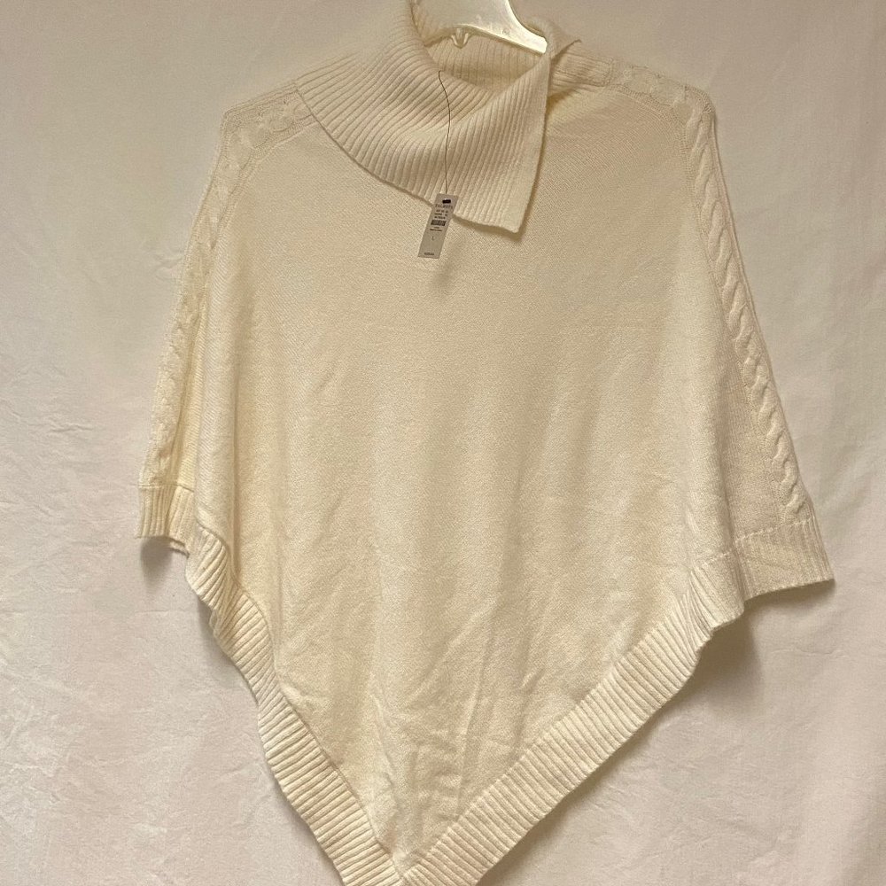 Talbots Womens L Cream Boat Neck Pullover Poncho Sweater NWT